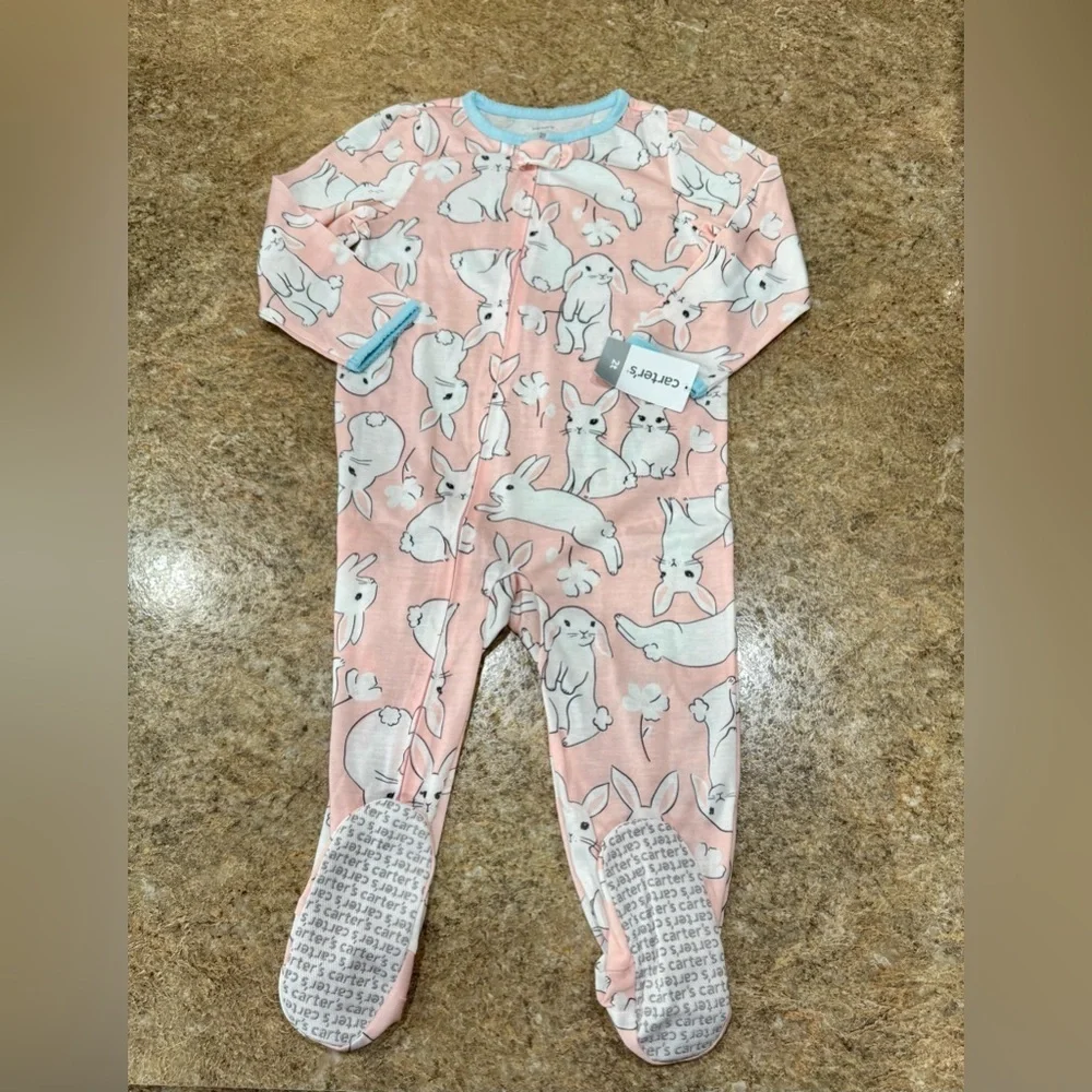 New Carter’s Pink Bunny Footed Pajamas – Size 2T